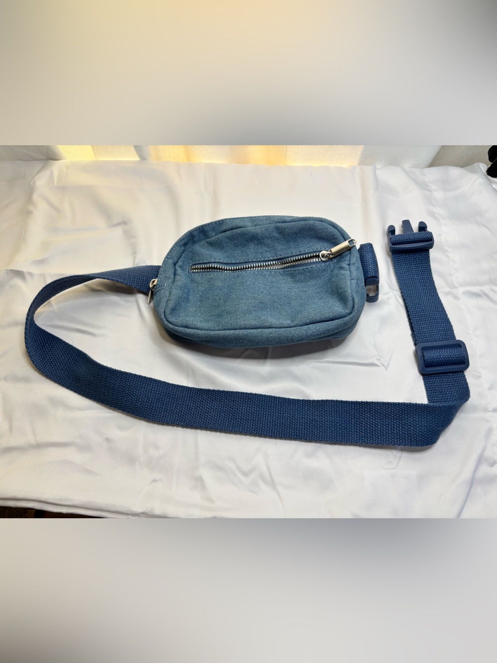 Casual Blue Denim Look Belt Bag with Adjustable Strap